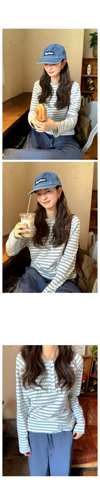 (2 colors) Striped Boat Neck T-Shirt