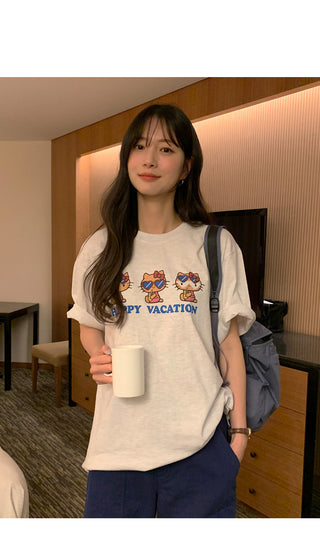 [2 colors] Loose-fitting printed T-shirt