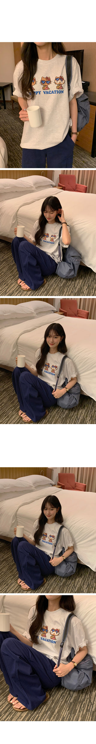 [2 colors] Loose-fitting printed T-shirt