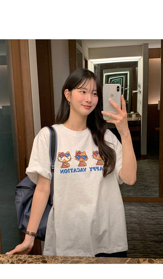 [2 colors] Loose-fitting printed T-shirt