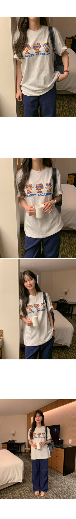 [2 colors] Loose-fitting printed T-shirt