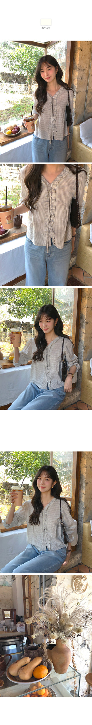 Checkered frill blouse
