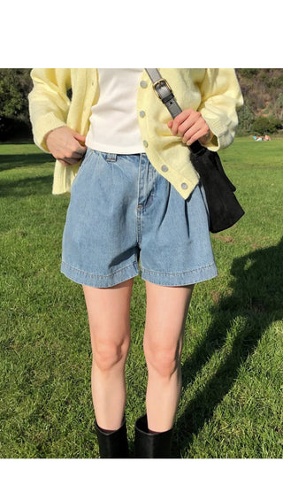 (4 colors) Pleated Short Denim Pants