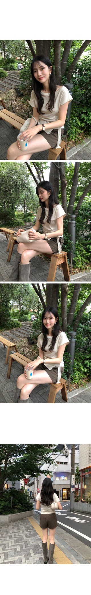 [2 colors] Loose-fitting check off-shoulder shirred puff sleeve blouse