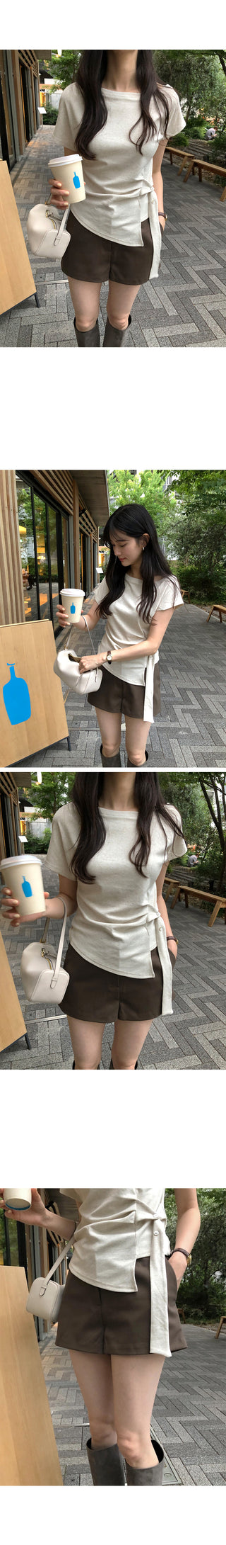 [2 colors] Loose-fitting check off-shoulder shirred puff sleeve blouse