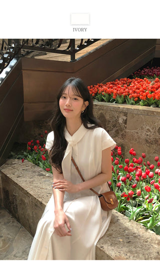 [2 colors] Collared long dress
