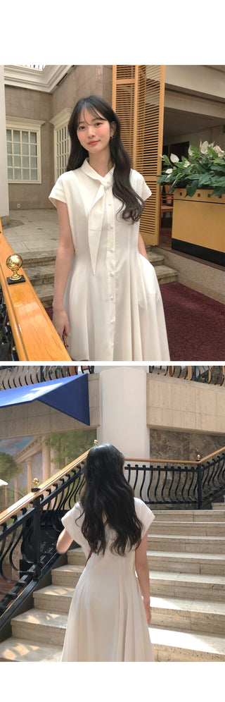 [2 colors] Collared long dress