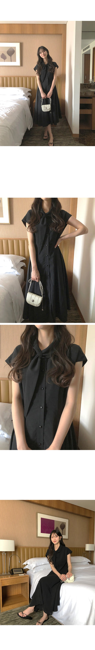 [2 colors] Collared long dress