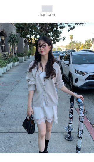 (3 colors) V-neck oversized cardigan