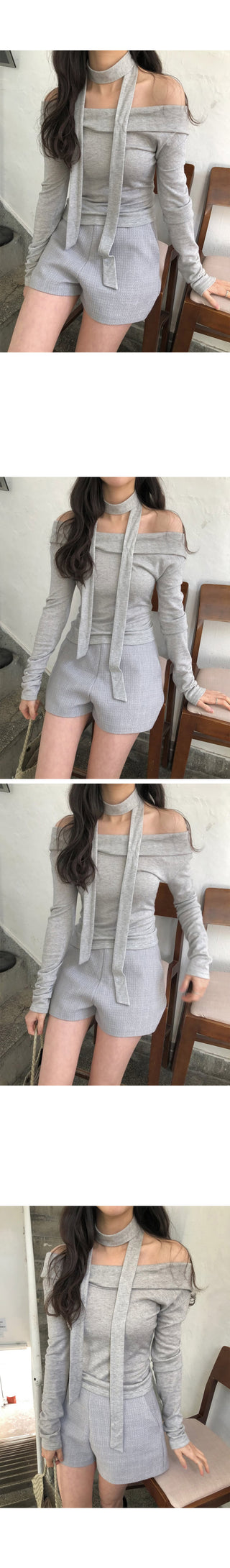 (3 colors) Tie-off shoulder T-shirt