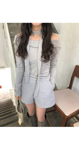 (3 colors) Tie-off shoulder T-shirt