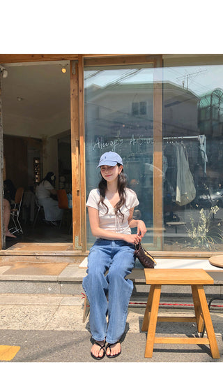 Washed summer denim pants