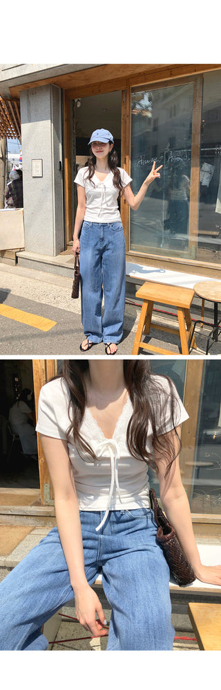 Washed summer denim pants