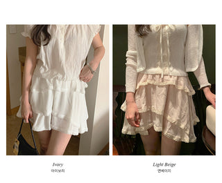 [2 colors] Tiered Lace Skirt