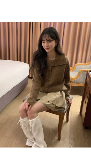 (3 colors) High-neck knit cardigan