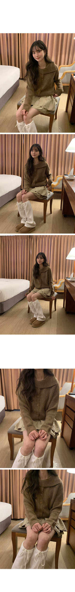 (3 colors) High-neck knit cardigan