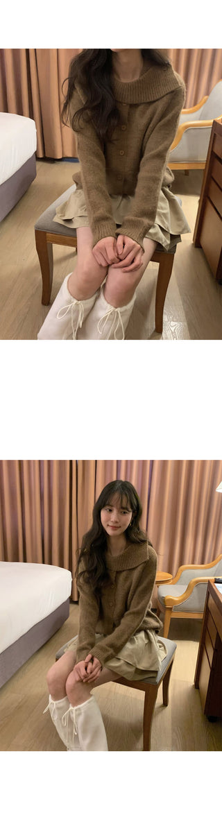 (3 colors) High-neck knit cardigan