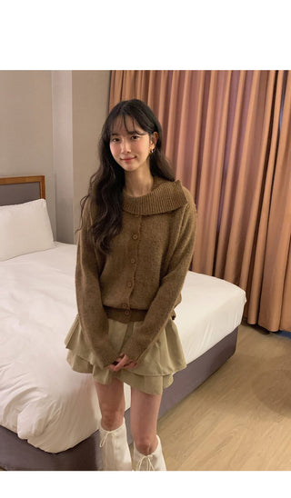 (3 colors) High-neck knit cardigan