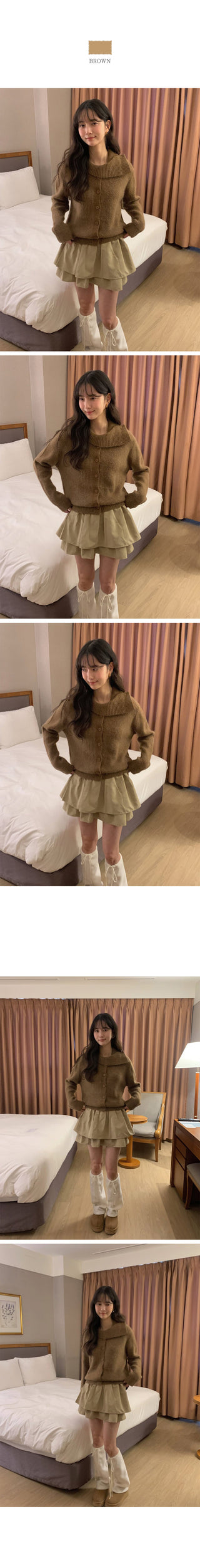 (3 colors) High-neck knit cardigan
