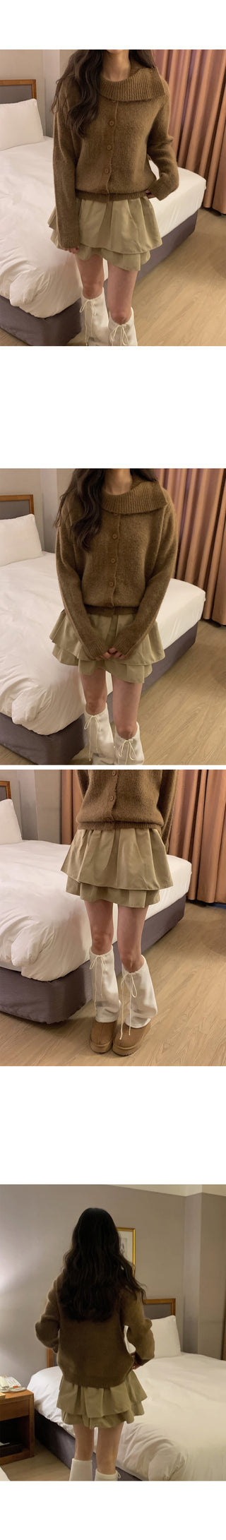 (3 colors) High-neck knit cardigan