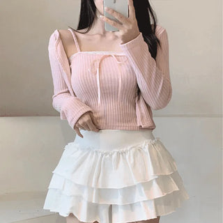 Ribbon lace cardigan knit