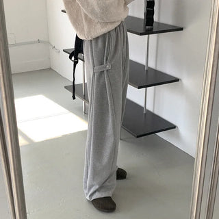 Wide side buckle elastic waist pants