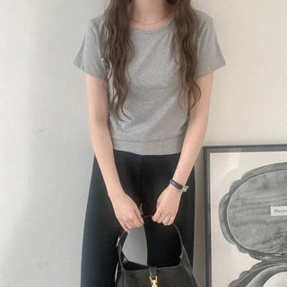 Cotton cropped round short-sleeve T-shirt