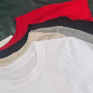 Cotton cropped round short-sleeve T-shirt