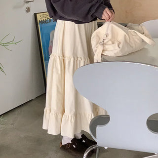 Corduroy tiered long skirt