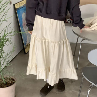 Corduroy tiered long skirt
