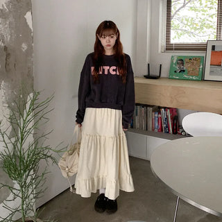 Corduroy tiered long skirt