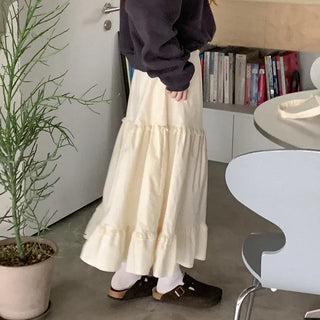 Corduroy tiered long skirt