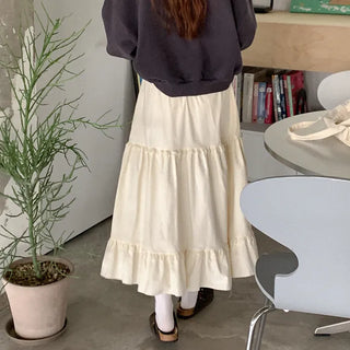 Corduroy tiered long skirt