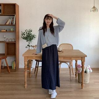 Cotton elastic long skirt
