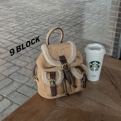 Suede pocket sheepskin bucket bag/mini backpack