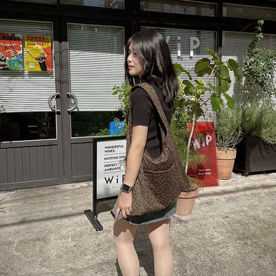 Leopard print suede eco bag/tote bag