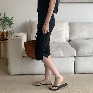 Elastic waistband 7/8 length pants