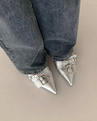 Vintage buckle slingback heels