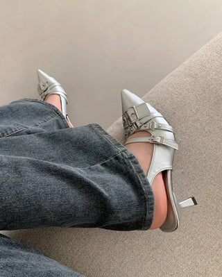 Vintage buckle slingback heels