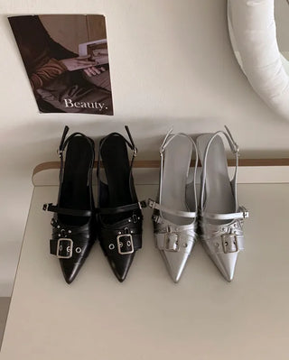 Vintage buckle slingback heels