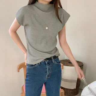 Cotton rib half-neck t-shirt