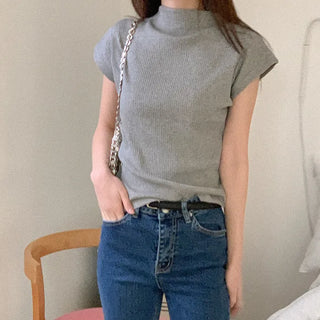 Cotton rib half-neck t-shirt