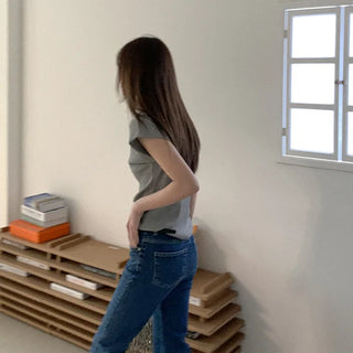 Cotton rib half-neck t-shirt