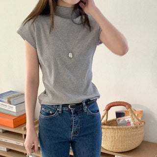 Cotton rib half-neck t-shirt