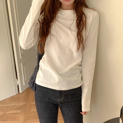 Cotton peach brushed long-sleeved T-shirt
