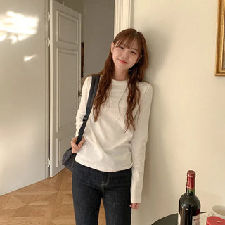 Cotton peach brushed long-sleeved T-shirt