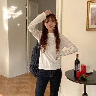 Cotton peach brushed long-sleeved T-shirt