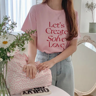 Round neck cotton lettering short-sleeved T-shirt