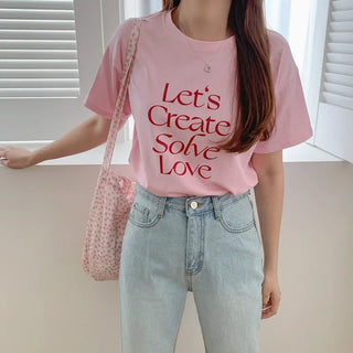Round neck cotton lettering short-sleeved T-shirt