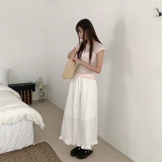 Linen frill long skirt